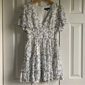 LULUS White Floral Short Sleeve V Neck Dress